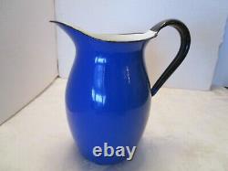 Vintage Blue Enamelware water Pitcher Jug Farmhouse withice lip Japan OTO 9 ½ T