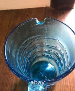 Vintage Blue Glass Pitcher 27cm Water Jug Flower Vase