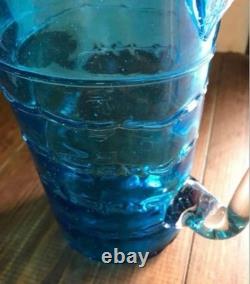 Vintage Blue Glass Pitcher 27cm Water Jug Flower Vase Vintage Blue Glass Pitcher 27cm Water Jug Flower Vase