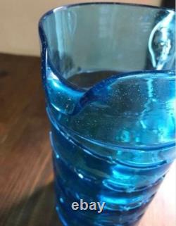 Vintage Blue Glass Pitcher 27cm Water Jug Flower Vase