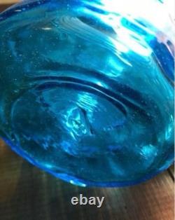 Vintage Blue Glass Pitcher 27cm Water Jug Flower Vase