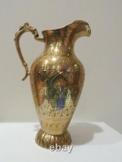 Vintage Brass Handcrafted Unique Shape Solid Engraved Water Pitcher Jug HEAVY