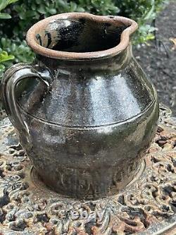 Vintage Brown Glaze Redware Pitcher Pottery Vase Water Jug Pinch Spout
