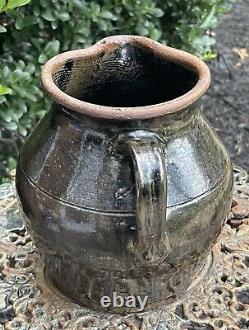 Vintage Brown Glaze Redware Pitcher Pottery Vase Water Jug Pinch Spout