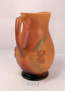 Vintage Brown Pinecone Pine Needles Pottery 10 PITCHER Water Jug Vase Decor