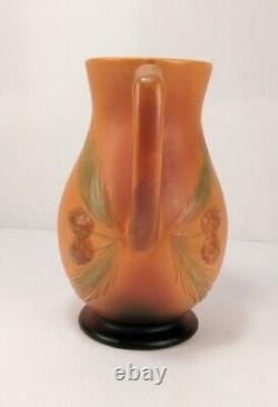 Vintage Brown Pinecone Pine Needles Pottery 10 PITCHER Water Jug Vase Decor