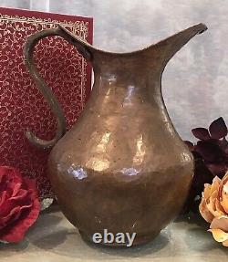 Vintage Copper Pitcher Hand Hammered Original Patina Copper Vase / Old Water Jug