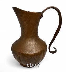Vintage Copper Pitcher Hand Hammered Original Patina Copper Vase / Old Water Jug
