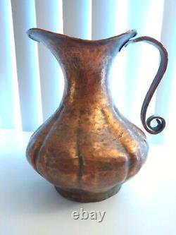 Vintage Copper Pitcher Hand Hammered Original Patina Copper Vase / Old Water Jug