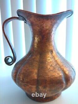 Vintage Copper Pitcher Hand Hammered Original Patina Copper Vase / Old Water Jug