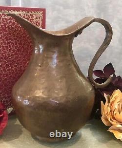 Vintage Copper Pitcher Hand Hammered Original Patina Copper Vase / Old Water Jug