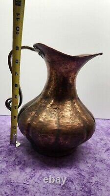 Vintage Copper Pitcher Hand Hammered Original Patina Copper Vase / Old Water Jug