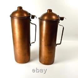 Vintage Copper Water Ewers Pitchers Jugs Lids Round Farmhouse Decor Lot of 2