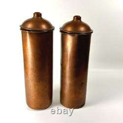 Vintage Copper Water Ewers Pitchers Jugs Lids Round Farmhouse Decor Lot of 2