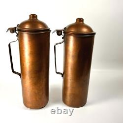Vintage Copper Water Ewers Pitchers Jugs Lids Round Farmhouse Decor Lot of 2