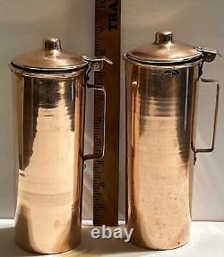 Vintage Copper Water Ewers Pitchers Jugs Lids Round Lot of 2. B-8