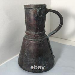 Vintage Copper Water Pitcher Patina Handle 9.5 Tall