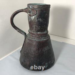 Vintage Copper Water Pitcher Patina Handle 9.5 Tall