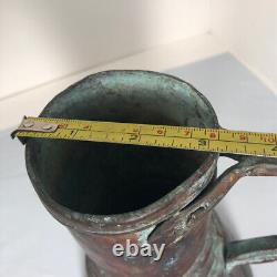 Vintage Copper Water Pitcher Patina Handle 9.5 Tall