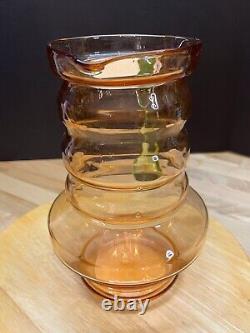 Vintage Dunbar Flint Glass Watermelon Pink Water Pitcher Uranium Glass Handle