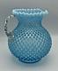 Vintage Fenton Glass Blue Opalescent Hobnail Lg Ruffled Water Pitcher 8