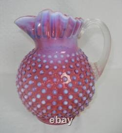 Vintage Fenton Glass Cranberry Opalescent Hobnail Water Jug / Pitcher 70 oz