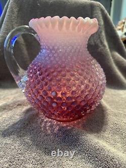 Vintage Fenton Hobnail Cranberry Opalescent Ball Water Pitcher Jug Glass