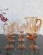 Vintage Fostoria Seville Amber Glass Etched Pitcher / Jug & 6 Water Goblets Set