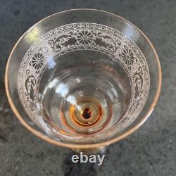 Vintage Fostoria Seville Amber Glass Etched Pitcher / Jug & 6 Water Goblets Set