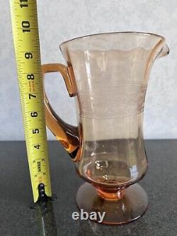 Vintage Fostoria Seville Amber Glass Etched Pitcher / Jug & 6 Water Goblets Set