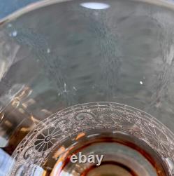 Vintage Fostoria Seville Amber Glass Etched Pitcher / Jug & 6 Water Goblets Set