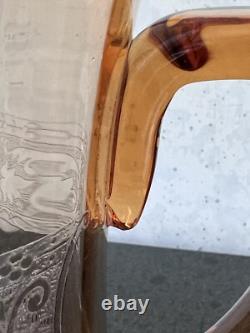 Vintage Fostoria Seville Amber Glass Etched Pitcher / Jug & 6 Water Goblets Set