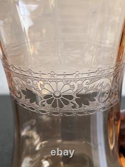 Vintage Fostoria Seville Amber Glass Etched Pitcher / Jug & 6 Water Goblets Set