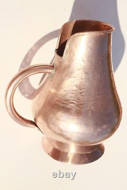 Vintage French Copper Pitcher Jug Hammered Rounded Rim Thick Walls 4.9lbs Gift