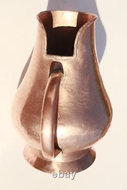 Vintage French Copper Pitcher Jug Hammered Rounded Rim Thick Walls 4.9lbs Gift