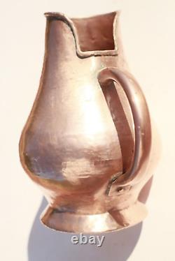 Vintage French Copper Pitcher Jug Hammered Rounded Rim Thick Walls 4.9lbs Gift