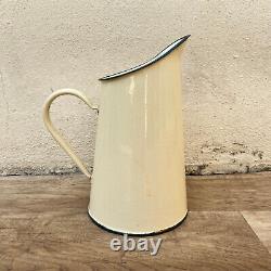 Vintage French Enamel pitcher jug water beige 2605222