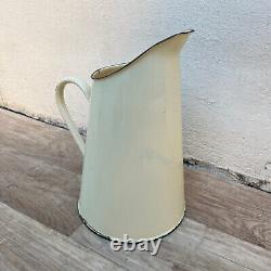 Vintage French Enamel pitcher jug water enameled beige small 0610229