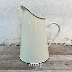 Vintage French Enamel pitcher jug water enameled beige small 0610229