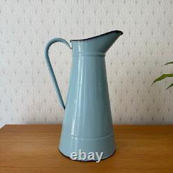 Vintage French Enamel pitcher jug water enameled blue 1206255
