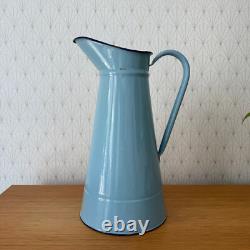 Vintage French Enamel pitcher jug water enameled blue 1206255
