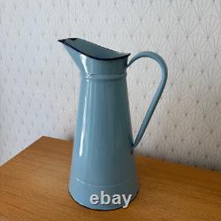 Vintage French Enamel pitcher jug water enameled blue 1206255