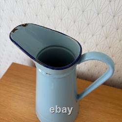 Vintage French Enamel pitcher jug water enameled blue 1206255