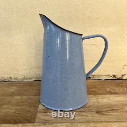 Vintage French Enamel pitcher jug water enameled blue tiny 2409226