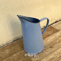 Vintage French Enamel pitcher jug water enameled blue tiny 2409226