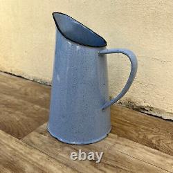 Vintage French Enamel pitcher jug water enameled blue tiny 2409226