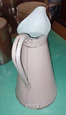 Vintage French Enamel pitcher jug water enameled flowers butterfly