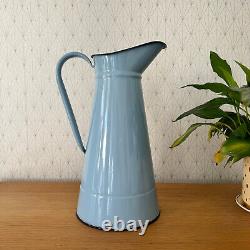 Vintage French Enamel pitcher jug water enameled grey blue NEW CONDITION 1506249