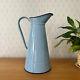 Vintage French Enamel Pitcher Jug Water Enameled Grey Blue New Condition 1506249