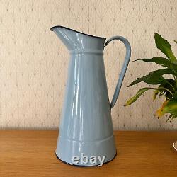 Vintage French Enamel pitcher jug water enameled grey blue NEW CONDITION 1506249